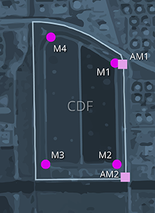 Real-time monitoring locations shown on a map of the CDF